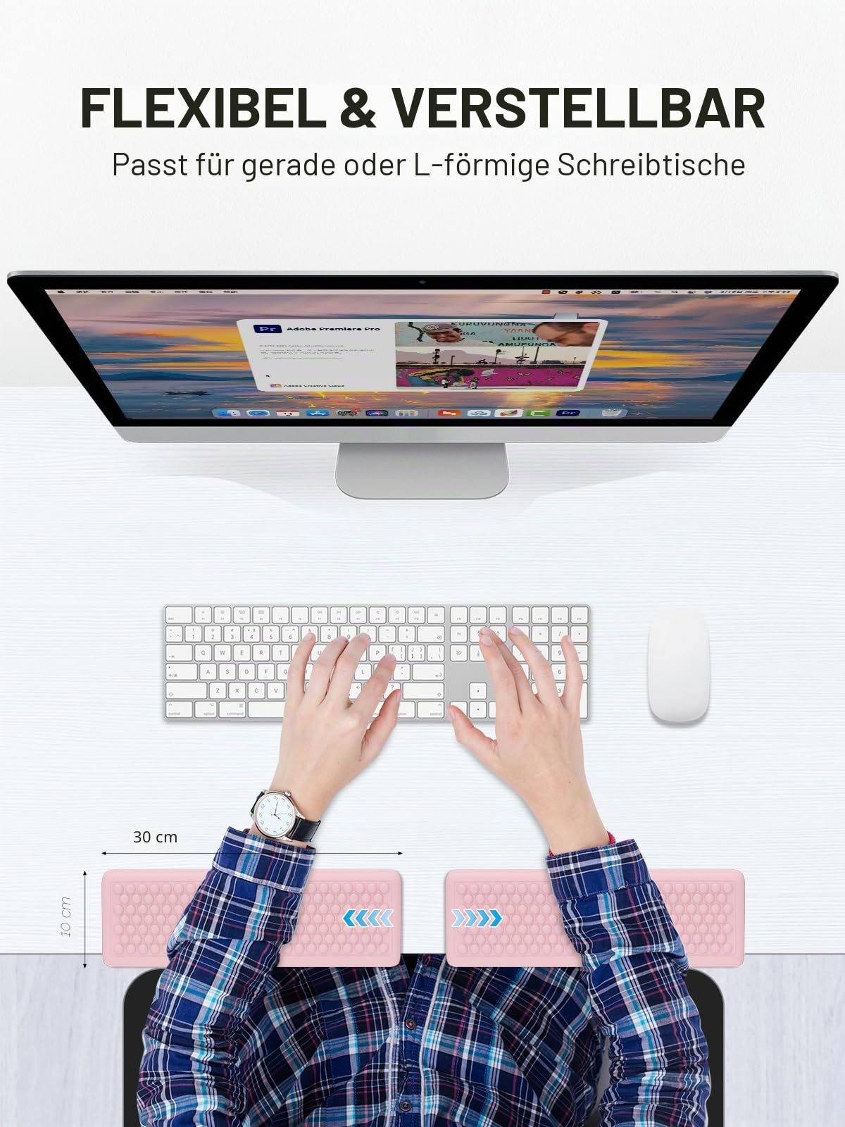 Hsurbtra L-förmige Schreibtisch-Ellenbogenpolster, 2-teiliges weiches Memory-Schaum-Ellenbogenstützpolster mit rutschfester Gummiunterseite, ergonomisches Schreibtischkantenkissen Handgelenkauflage