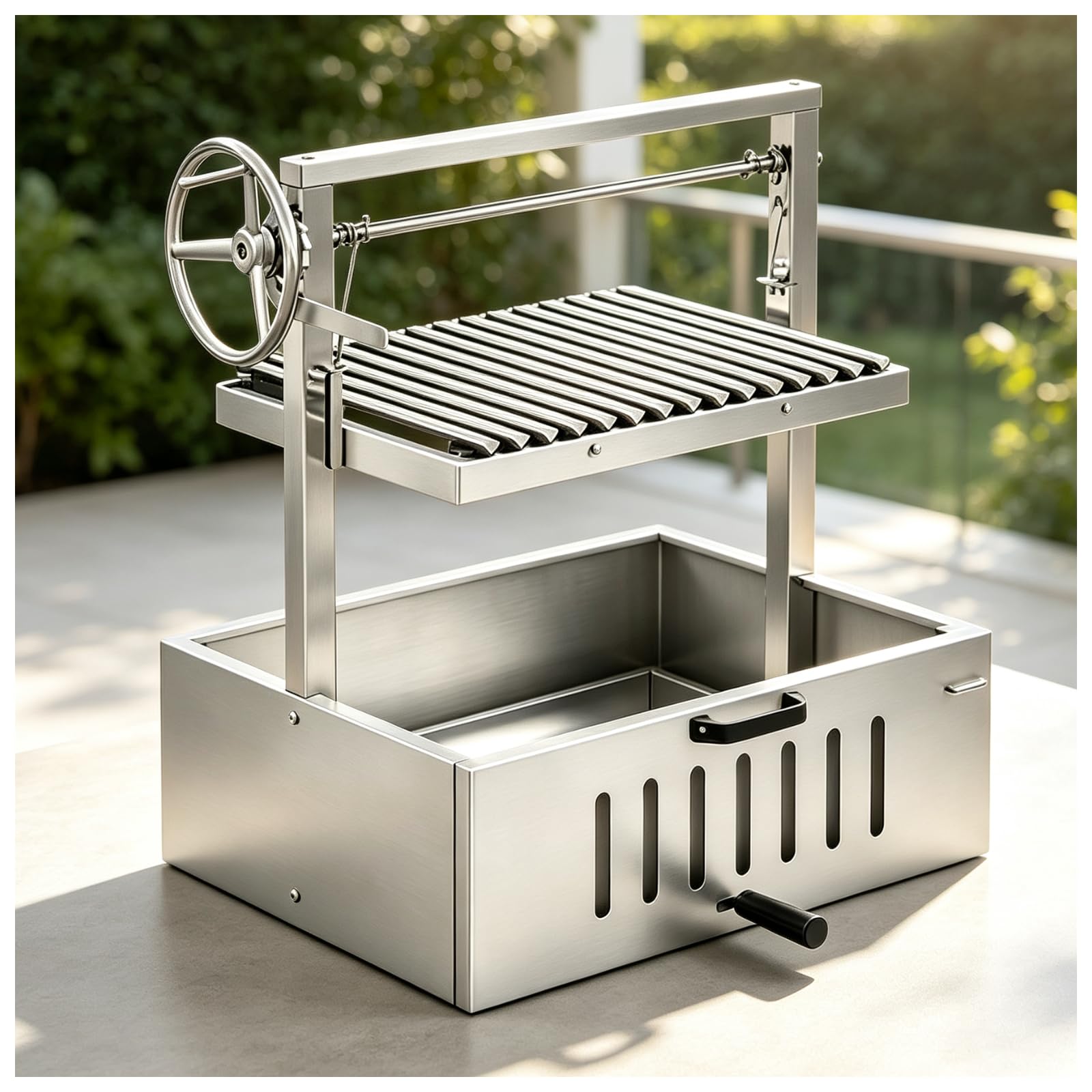 Grill in Stile Argentino, Barbecue da Esterno 201StainlessSteel | Altezza regolabile per controllare la temperatura, griglia a V per lo scolo dei grassi; per 3–5 persone