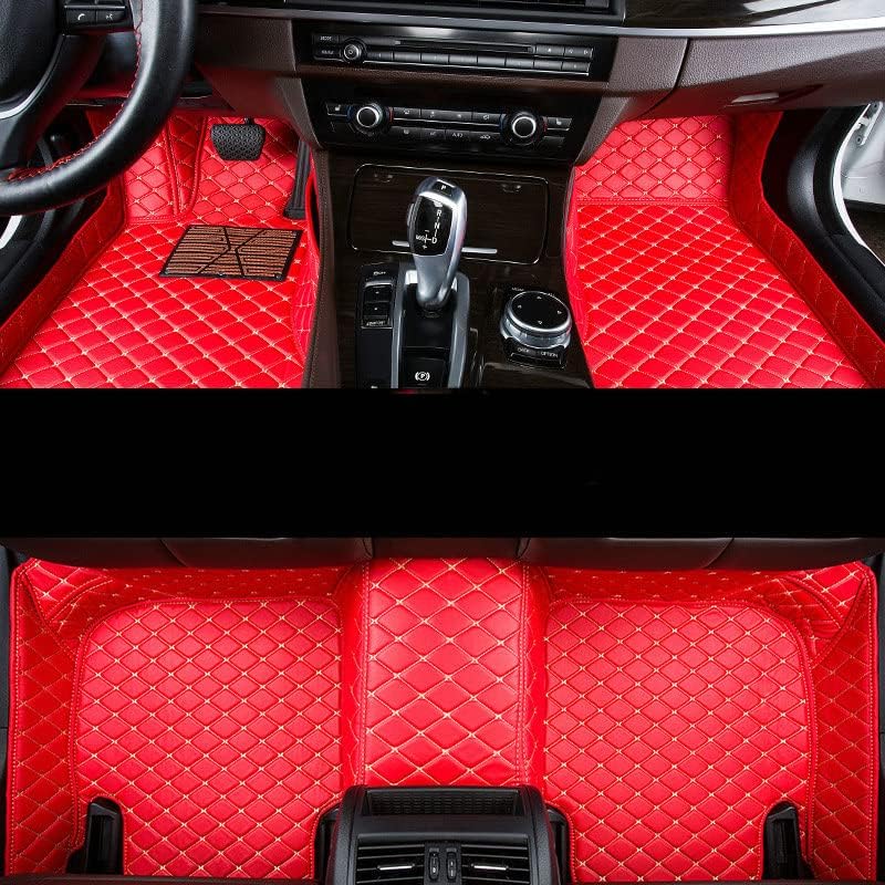 Custom Car Floor Mat Compatible with 95% Car Models Luxury Leather All Weather Waterproof Anti-Skid Full Coverage Car Mats (Red)