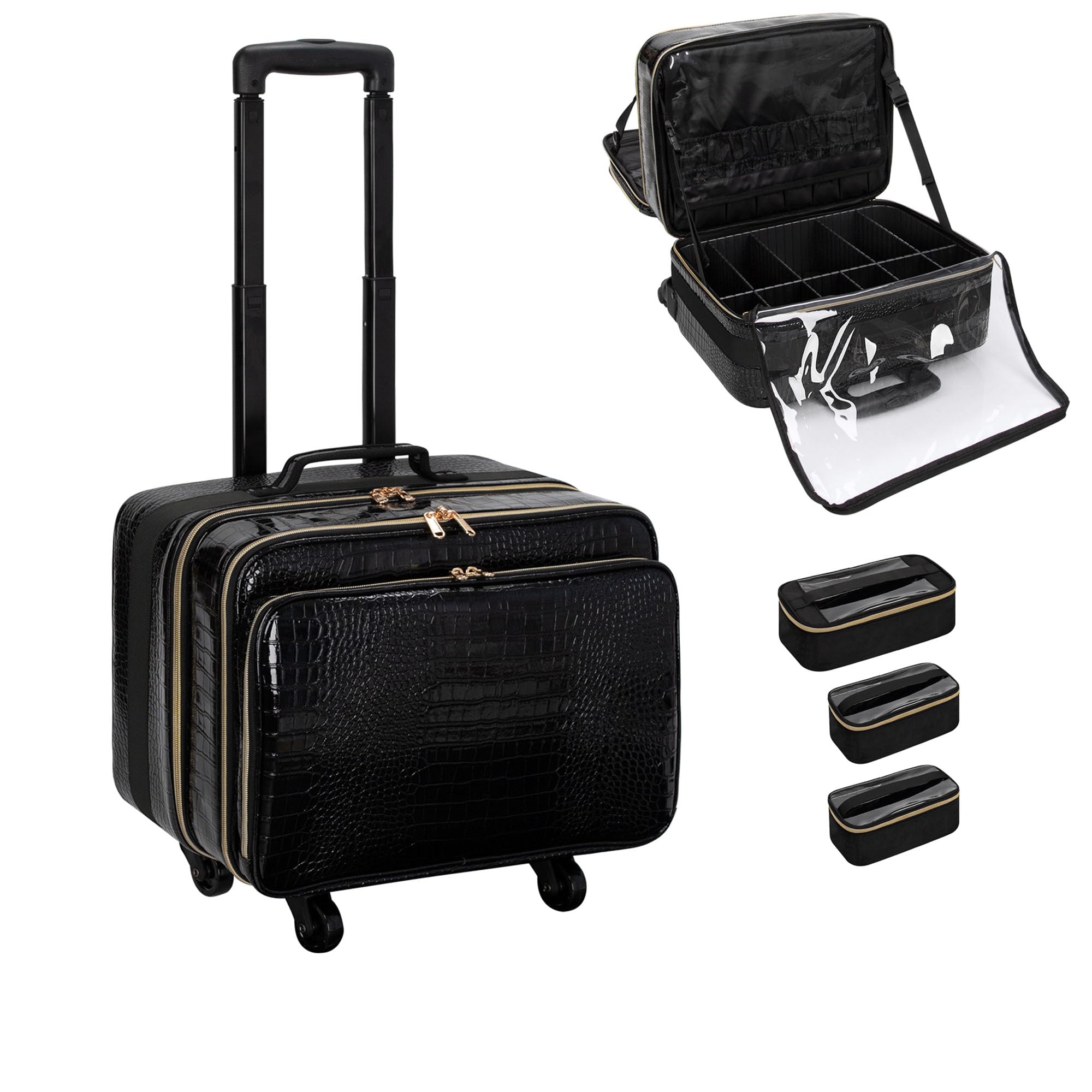 Rolling Maquillaje Train Case, 18" Carry On Travel Cosmetic Organizer Maletín, Extra Grande Trolley Maquillaje Caja de Almacenamiento con Ruedas para Peluquería Cosmetología Artista