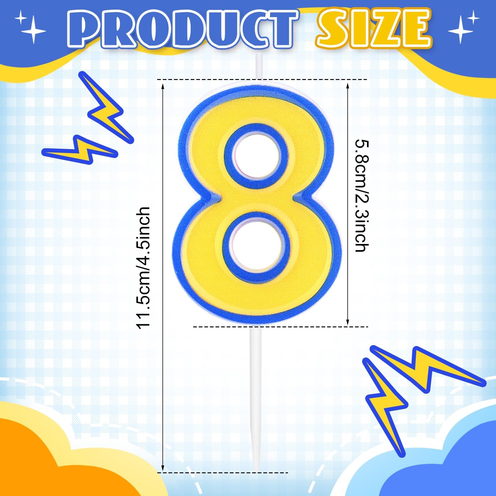 MTLEE Cartoon Number 7 Birthday Candle - Blue & Yellow Wax Cake Candle For Parties