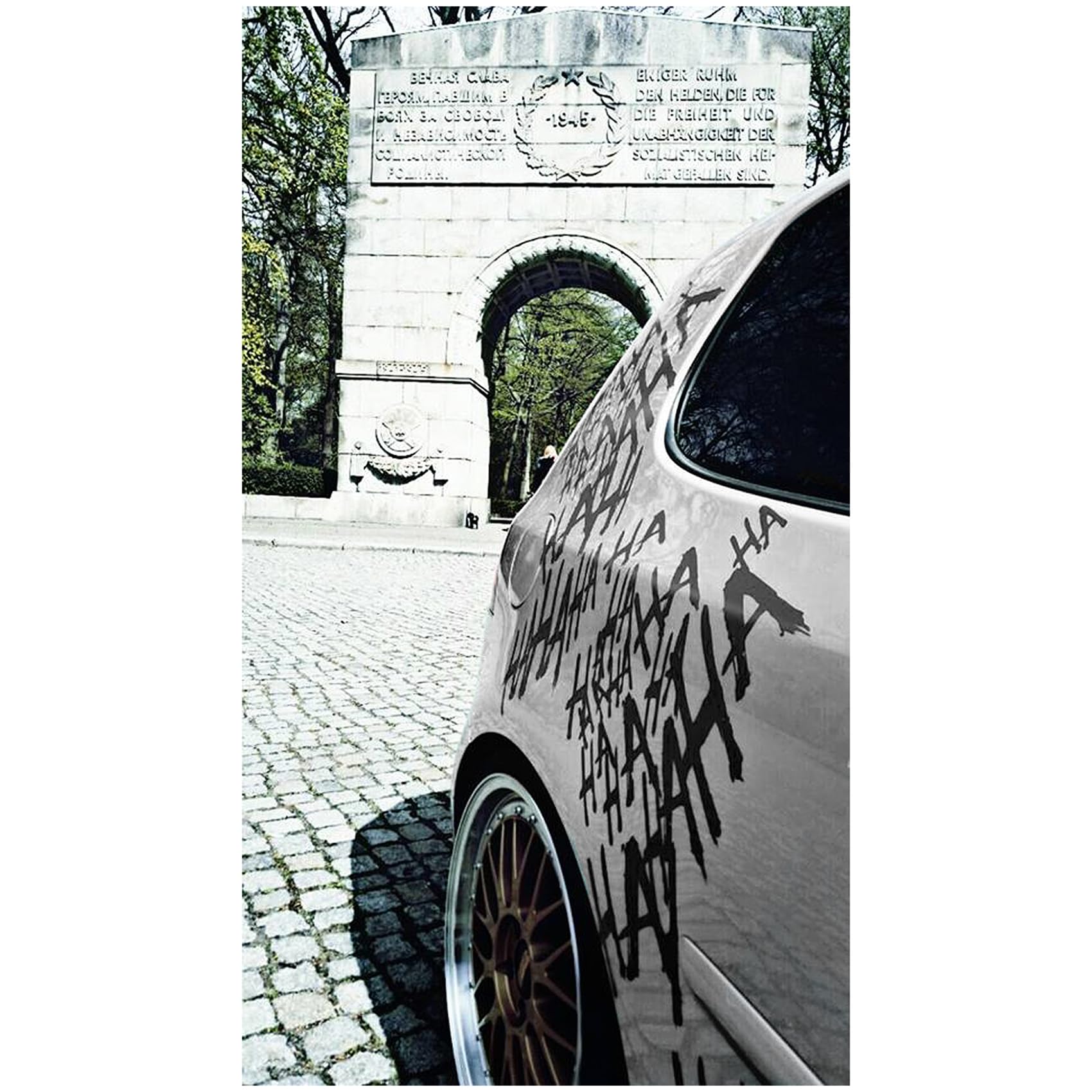 Finest-Folia Tuning Film, “Hahaha” Graphic Lettering, Large Joker/Batman Sticker, KV029 (Shiny Black 070)