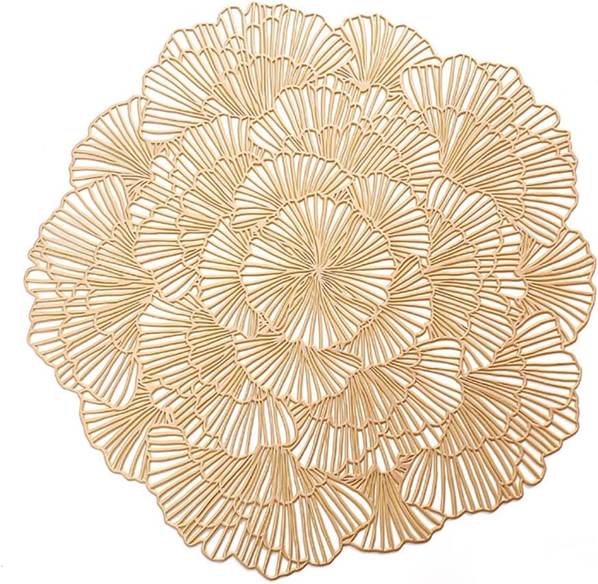 Round Gold Placemats Set of 6 Sweet Acacia Elegant Tablemats Flower