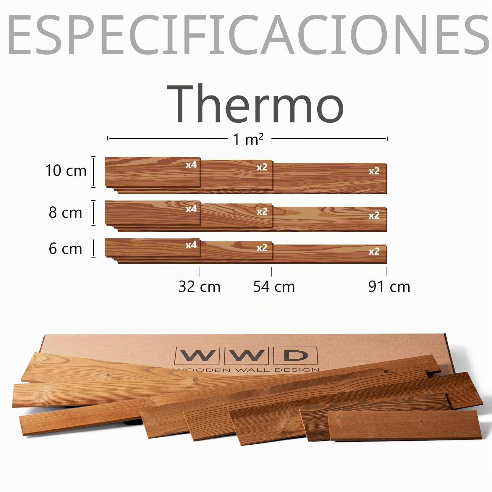 Revestimiento de pared de madera térmica, paneles de pared 3D, madera térmica estructurada, diseño de pared, modelo Thermo (1 m2)