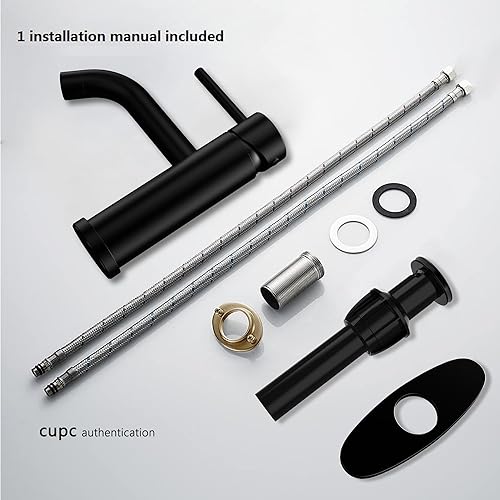 Miniatura 6 de Grifo de baño negro cepillado, grifo de lavabo de latón de una sola manija para baño con un solo orificio con montaje de drenaje de fregadero