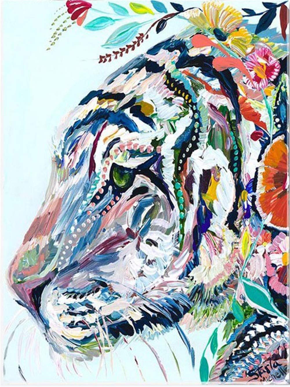 Kit Diamant Peinture Tigre et Fleur 60x80cm Broderie Point de Croix