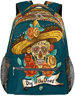 Mochilas para meninos e meninas, mochila escolar com vários bolsos, crânio de açúcar rosa, impermeável, com alça de ombro ajustável para viagens, caminhadas, acampamento, Multi, Medium