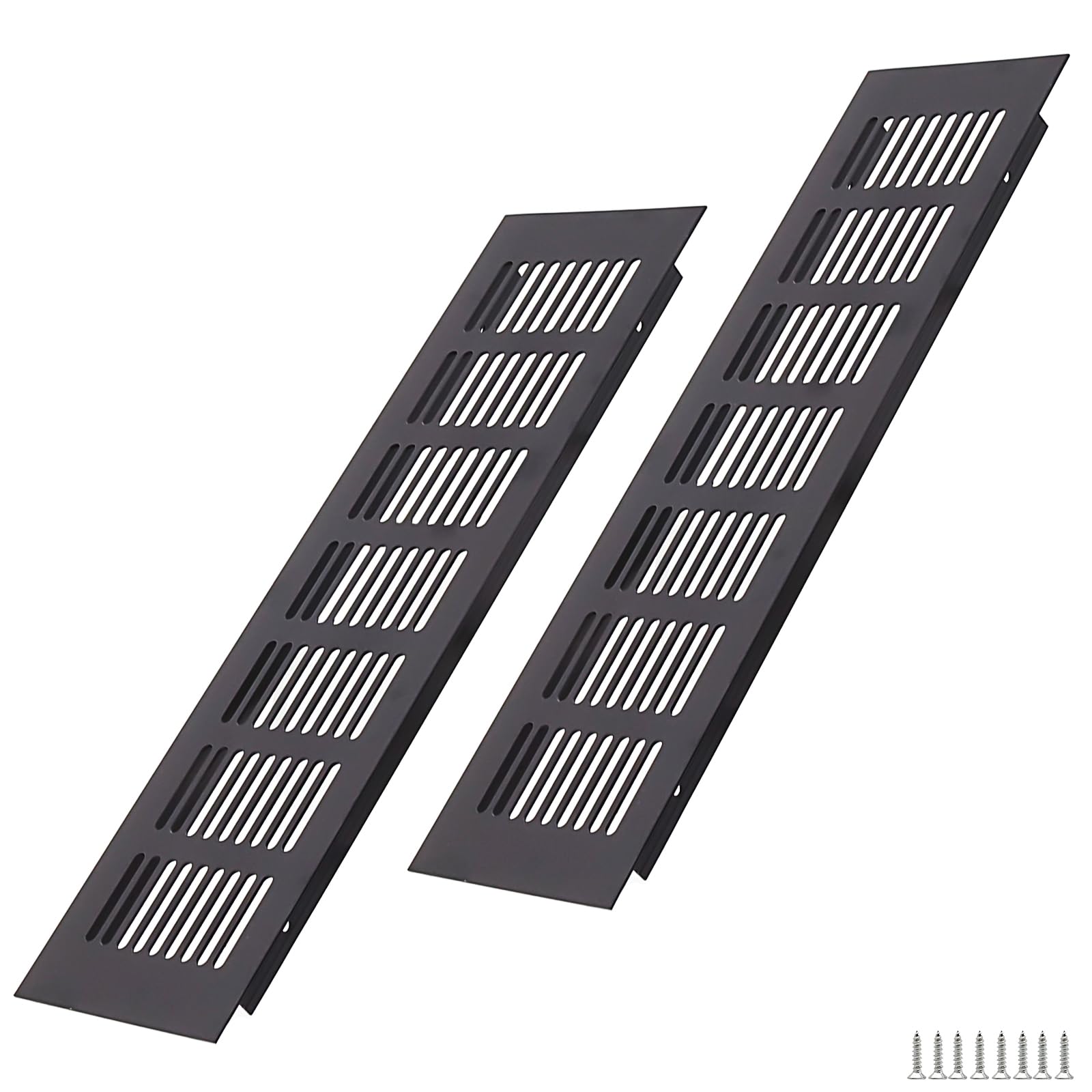 WJUAN 2 Stück Alu Lüftungsgitter 300x80mm schwarz eckig - Belüftungsgitter für Schränke, Schlafzimmer & Türen