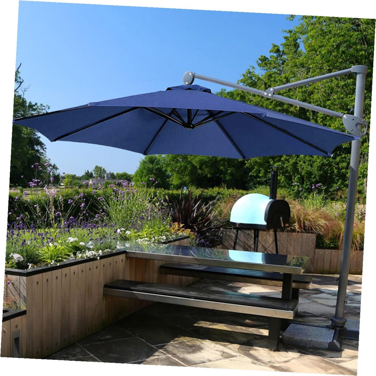 Replacement Patio Umbrella Canopy 2.7m 8-rib Navy Blue Polyester Fabric Outdoor Yard Umbrella Cover UV and Rain Resistant Replacement Cloth