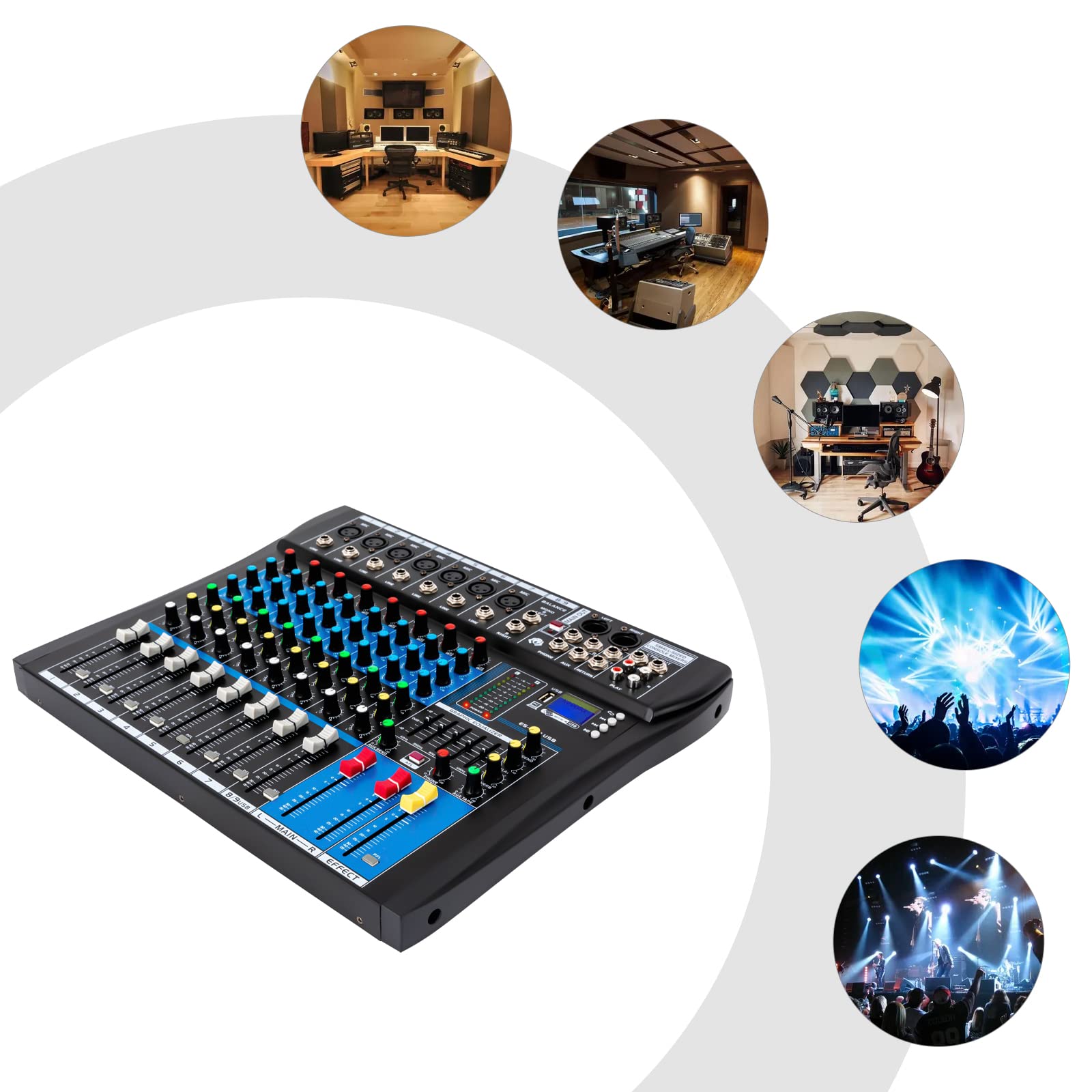 Mixer audio stereo a 8 canali Dj Mini mixer con quattro tipi di reverb controllo volume indipendente mixer audio multifunzione per musica cena bar e studio di registrazione