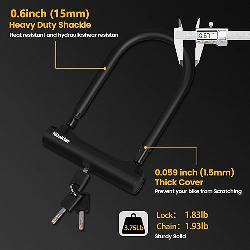 Miniatura 2 de NDakter Candados de bicicleta resistentes antirrobo, cerradura en U para bicicleta con cadena de 4 pies y soporte, candado eléctrico de bicicleta de
