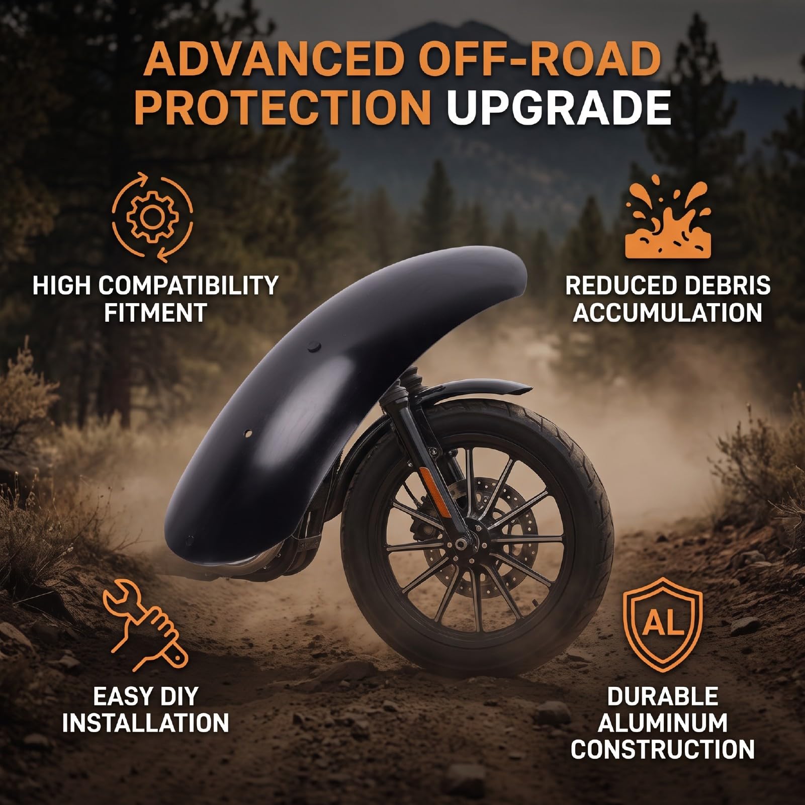Ausla Parafango Anteriore Moto Alto in Alluminio 1200X (BLACK) | Paraspruzzi in alluminio, fuoristrada, detriti di fango, 1200X 2024-2026, 1200XC 2019-2026, 1200XE 2019-2026