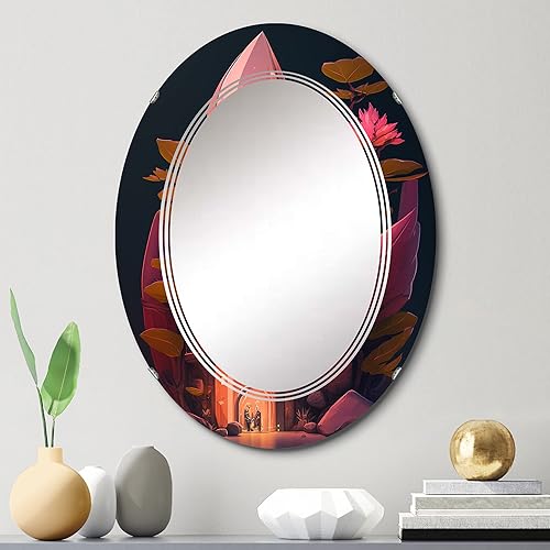 Miniatura 10 de Futristic Architecture with Flowers IV- Vanity Mirror, Bathroom Mirrors, Wall Mirrors for Living Room, Bedroom - Round Mirror - Large 24'x24',