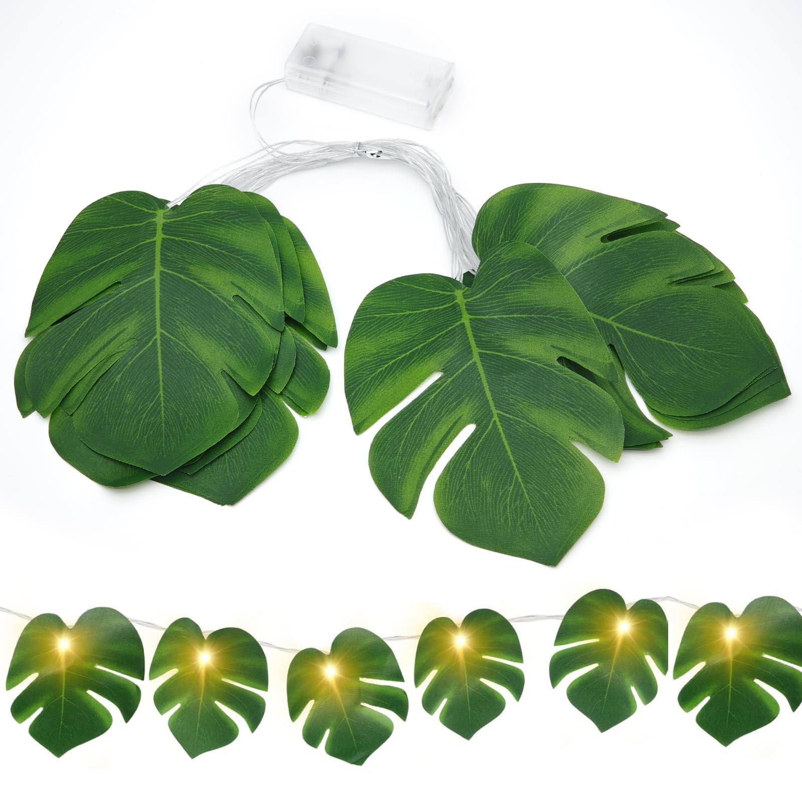 TaimeiMao Guirnalda de Luces LED Tropical, 2M 10 Hojas de Palmera LED, Guirnalda de Luces Tropical Hawái, Decoración Vegetal Primaveral para Interiores y Exteriores Fiesta Hawaiana Boda Playa