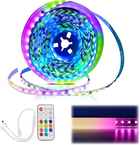 Tira de luces LED AC1L de 16.4 pies sin manchas de 96 LEDsm y paquete de 6 unidades de 3.3 pies3.3 ft en forma de U de 0.669 x 0.787 in, sistema de