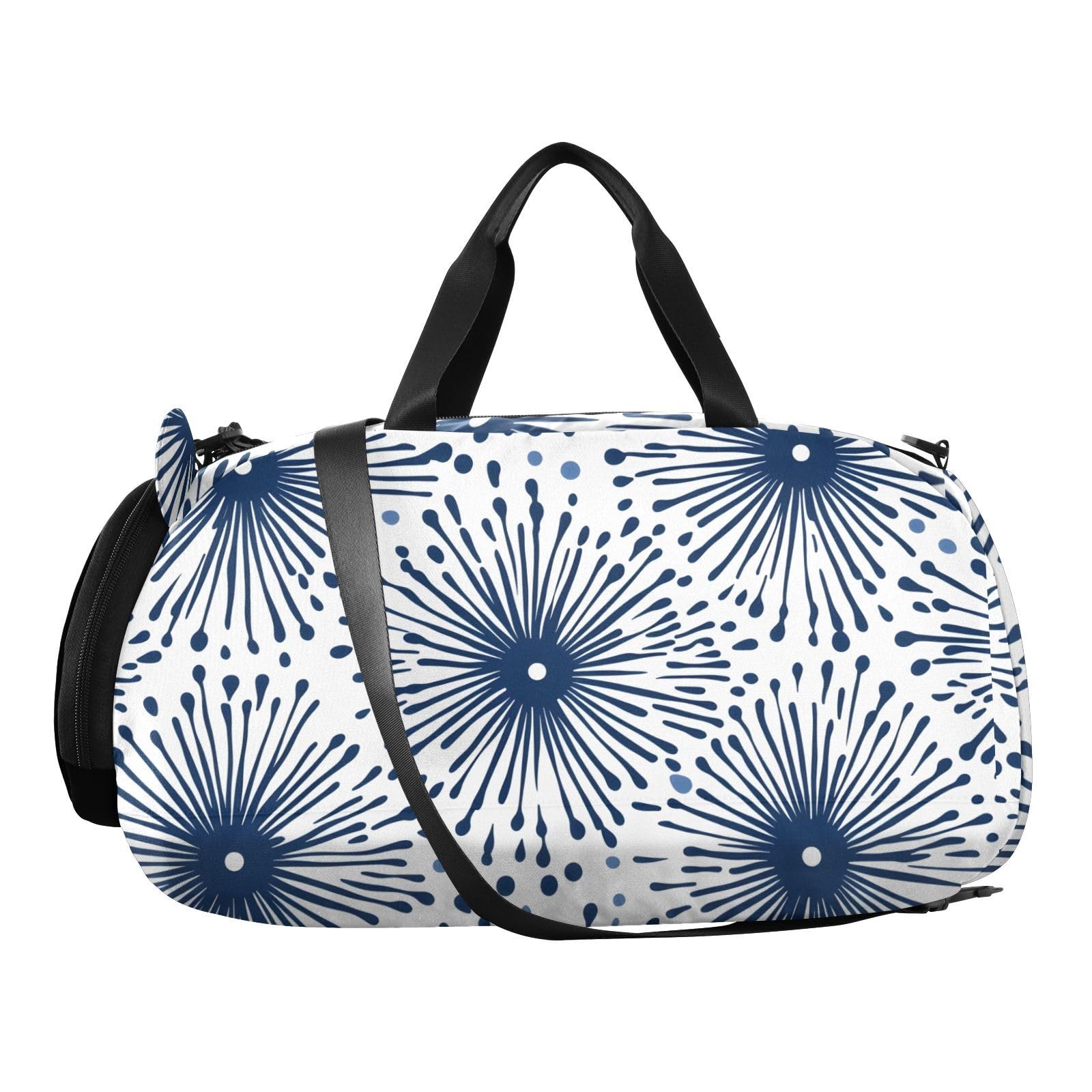 Flradish Japanese Fireworks Kids Overnight Duffle Bag,Gymnastics Sports Dance Bag with Shoe Compartment & Wet Pocket, Travel Weekender Tote for Boys & Girls