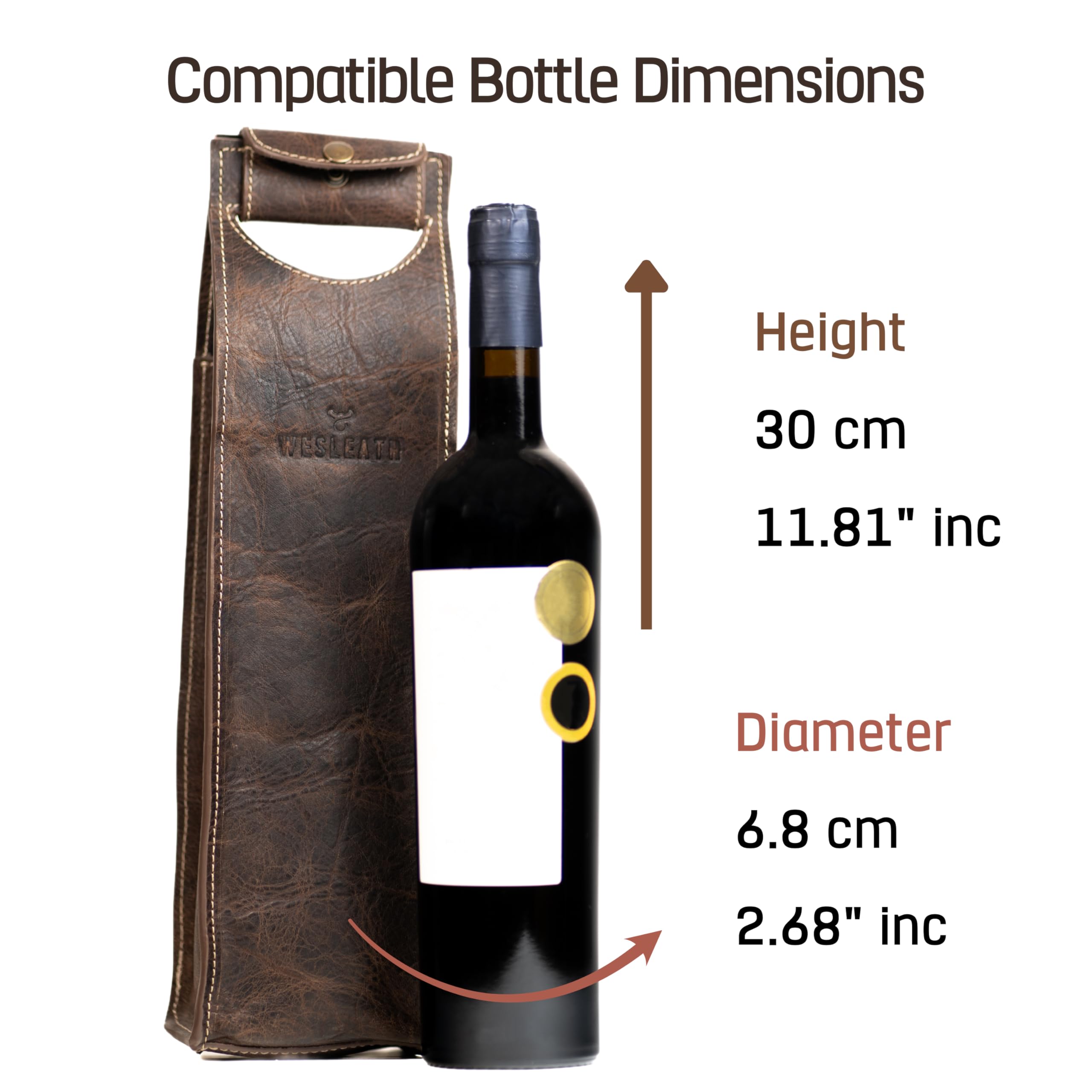 Bolsa de cuero para vino | Bolsa de transporte de botella individual de alta calidad con asas fuertes, cuero de grano completo y hebilla de metal, soporte protector para picnic, bolsa de regalo de