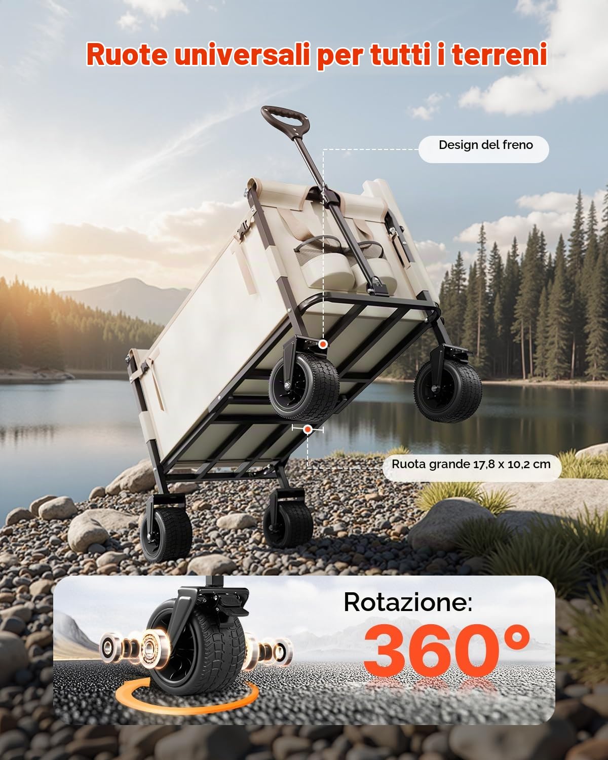 VEVOR Carrello Pieghevole 970 x 580 x 670 mm Carrello Portaoggetti per Giardino Che Si Trasforma in Panca, Capacità di Peso 249,48 kg con Maniglia Regolabile per Spesa, Campeggio, Giardinaggio