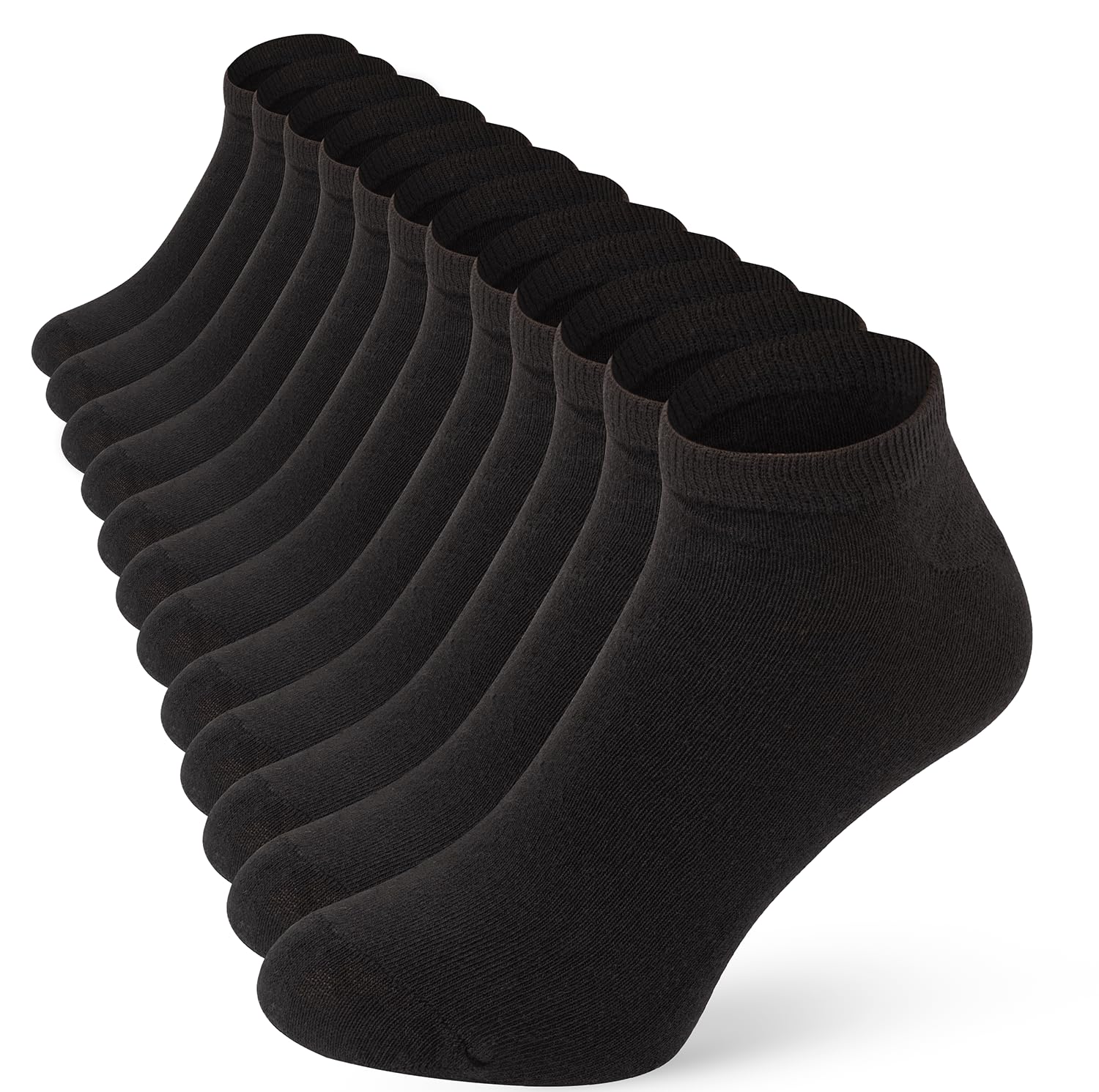 Bonjour Men's Black - 12 Pairs Sport Performance Trainer Low Cut Big Foot Socks Xxl - Size 11-14 (Black)