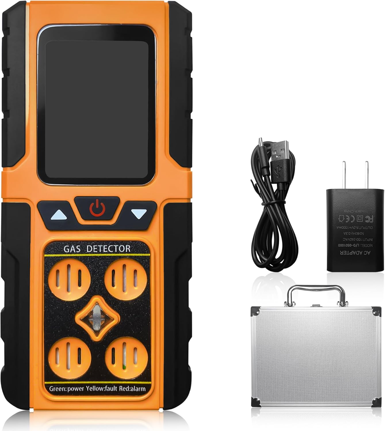 4 Gas Detector Monitor, Rechargeable Portable Gas Sniffer with Audible, Visual, Vibration Alarms for H2S, O2, CO, LEL Gas, LCD Display Industrial Safety Device
