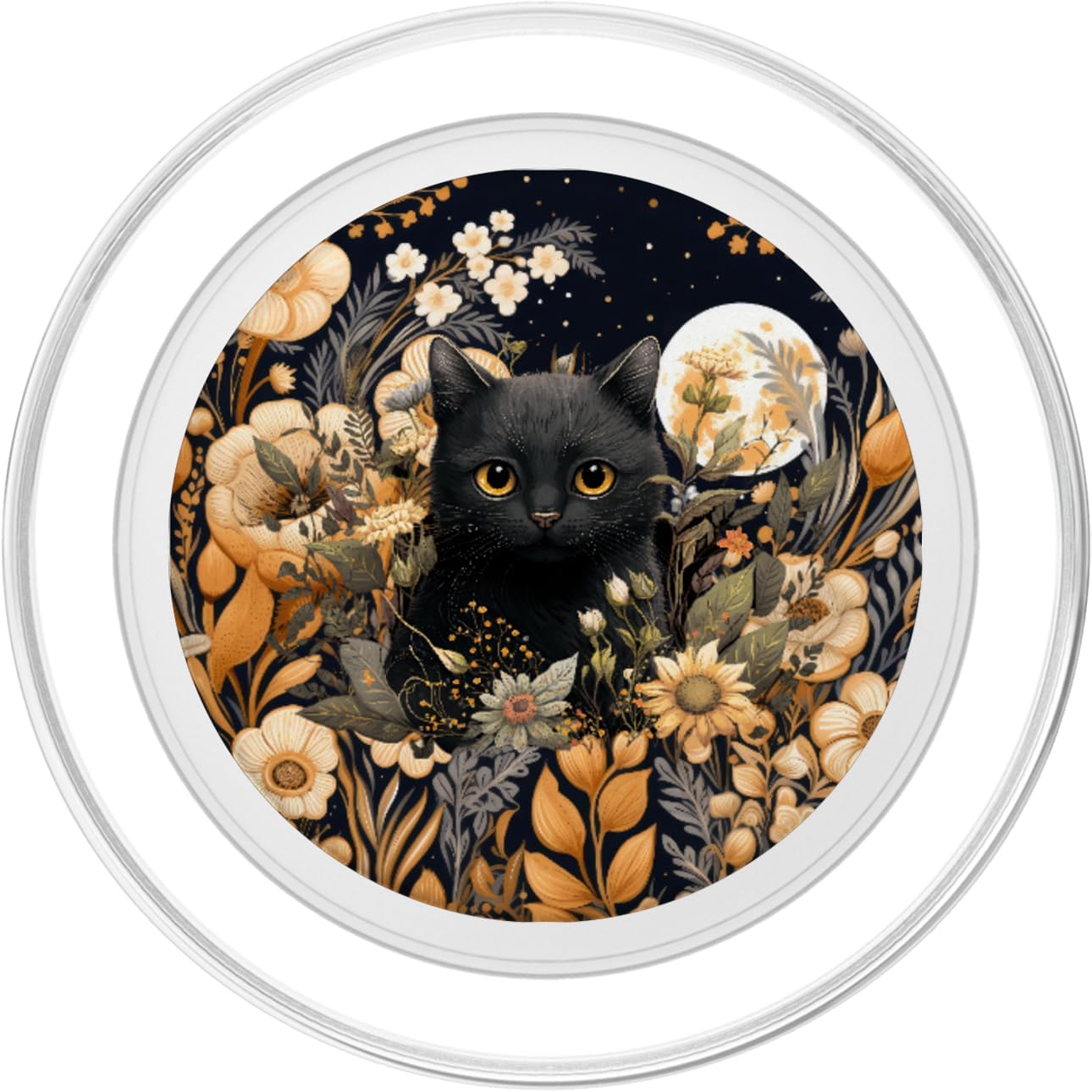 Black Cat Moon Phase Astrology Celestial Botanical Flowers PopSockets MagSafe PopGrip for iPhone