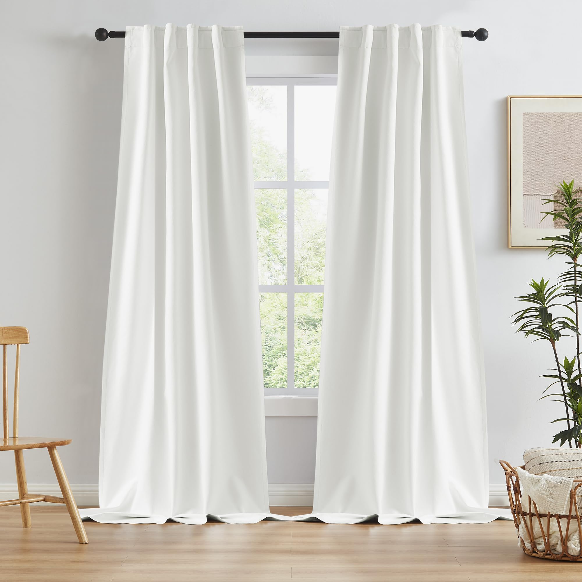 KEQIAOSUOCAI Natural Blackout Curtains 100 Inch Length 2 Panels, Boho Farmhouse Window Curtain Drapes for Living Room Rod Pocket/Back Tab/Hook Belt 34 by 100-inch