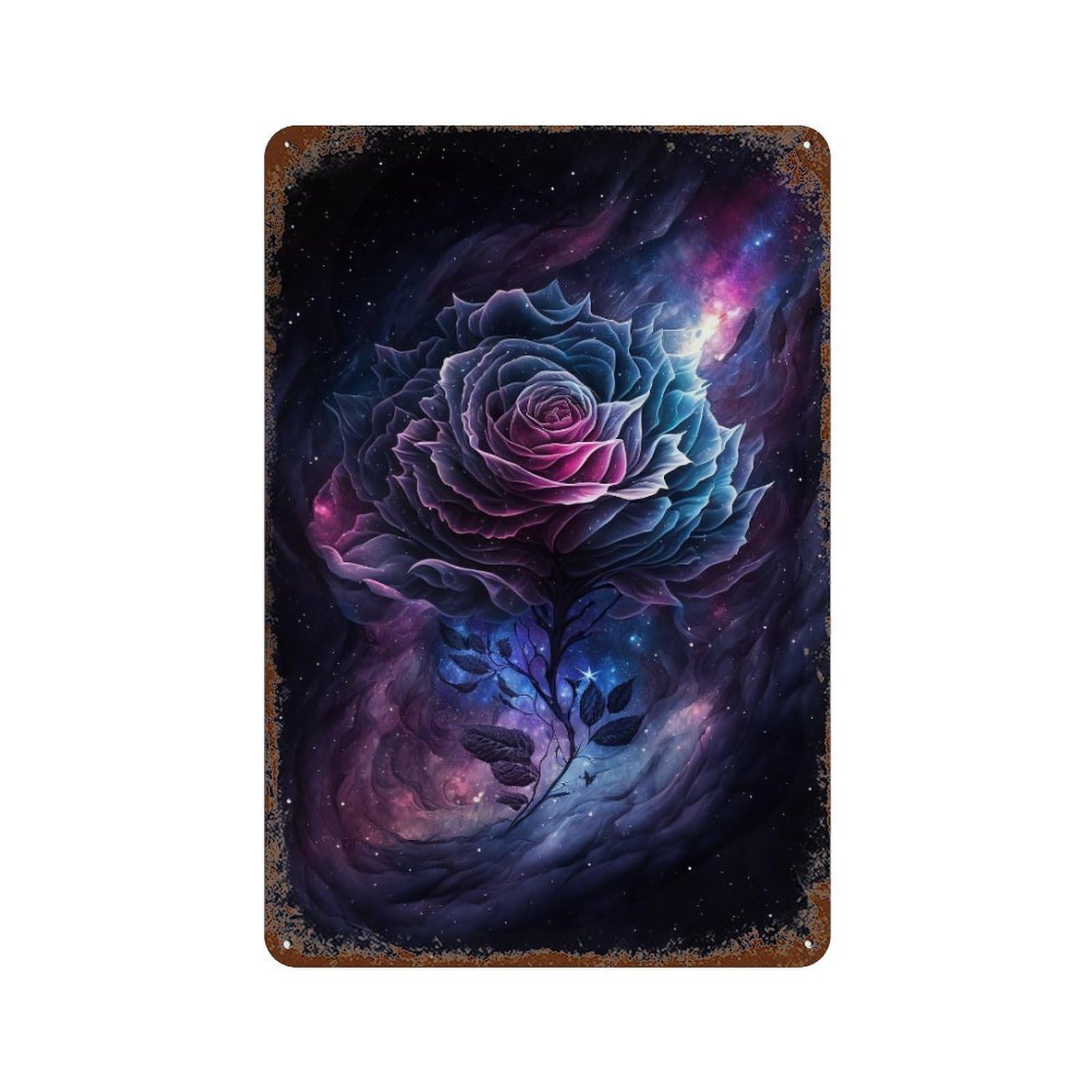 Rust Effect Cosmic Rose Bloom-2 Rusty Metal Tin Sign 11.8"x7.9", Decorative Metal Wall Art for Farmhouse, Kitchen And Entryway Decor
