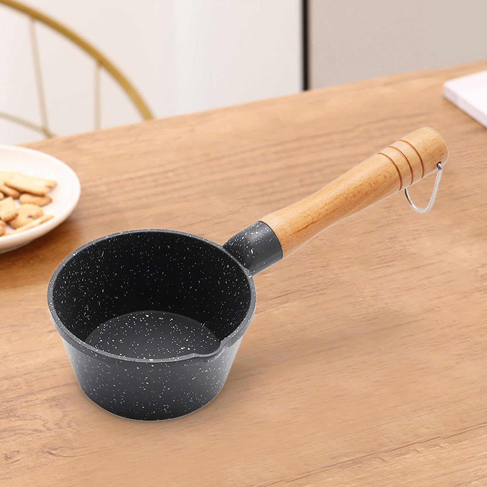 LOVIVER Pentolino per il latte piccolo, pentolino per il latte piccolo, con manico in legno, 4" per picnic a casa del ristorante, nero