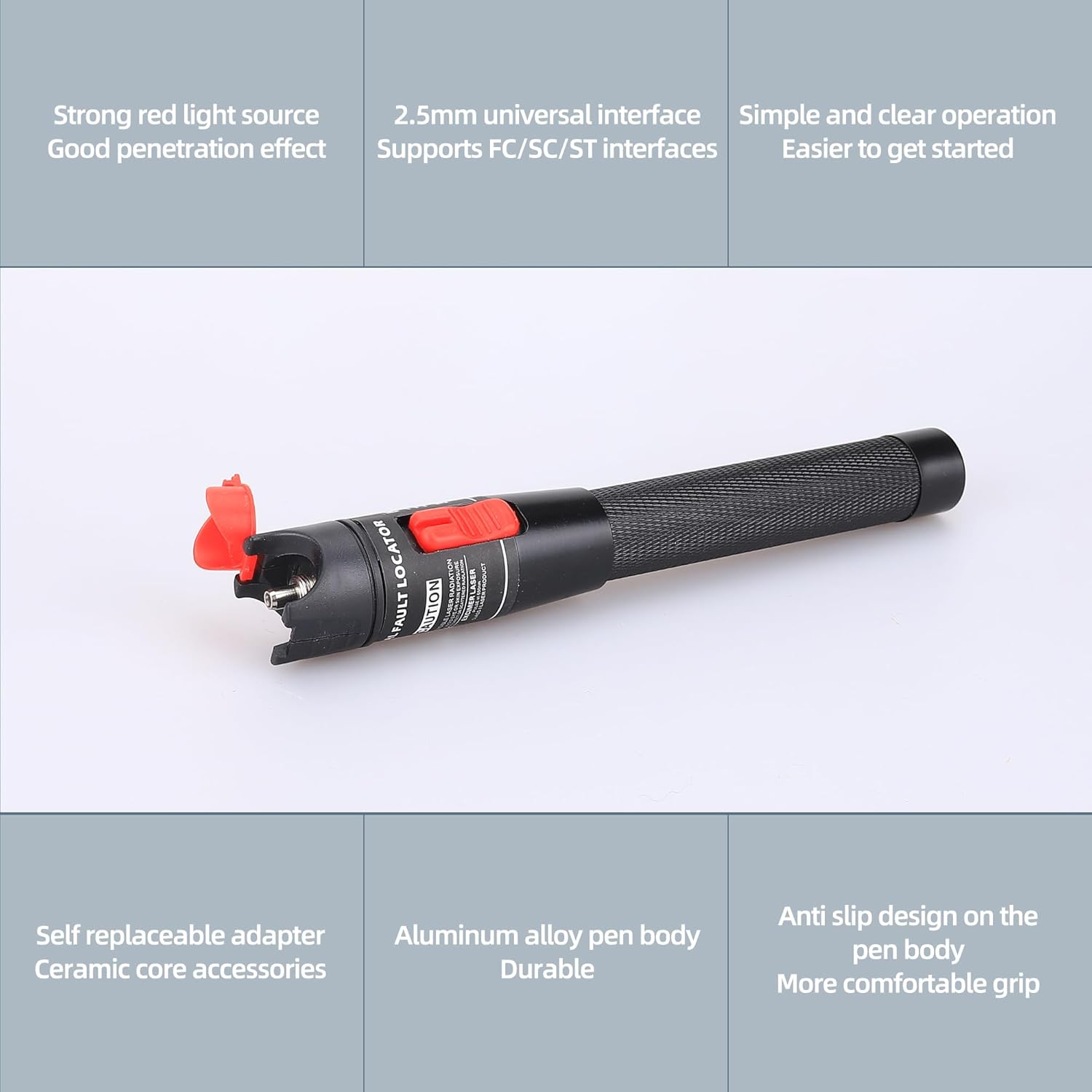 Aluminum Pen Type Fiber Optical Cable Source Tester VFL Visual Fault Locator Kit with FC SC ST 2.5mm Adapters vfl-50