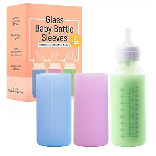 Impresa Fundas de silicona para biberones de bebé, compatibles con botellas de vidrio de cuello estrecho Dr. Brown, paquete de 3, multicolor de 8