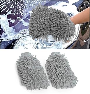 Car Wash Mitt Microfiber, 2 Pack Premium Chenille Car Wash Sponge, Scratch & Lint Free Absorbent Cleaning Kit, Duster Washing Tools Accessories for Trucks, SUVs, Boats, Motorcycles (Gray)