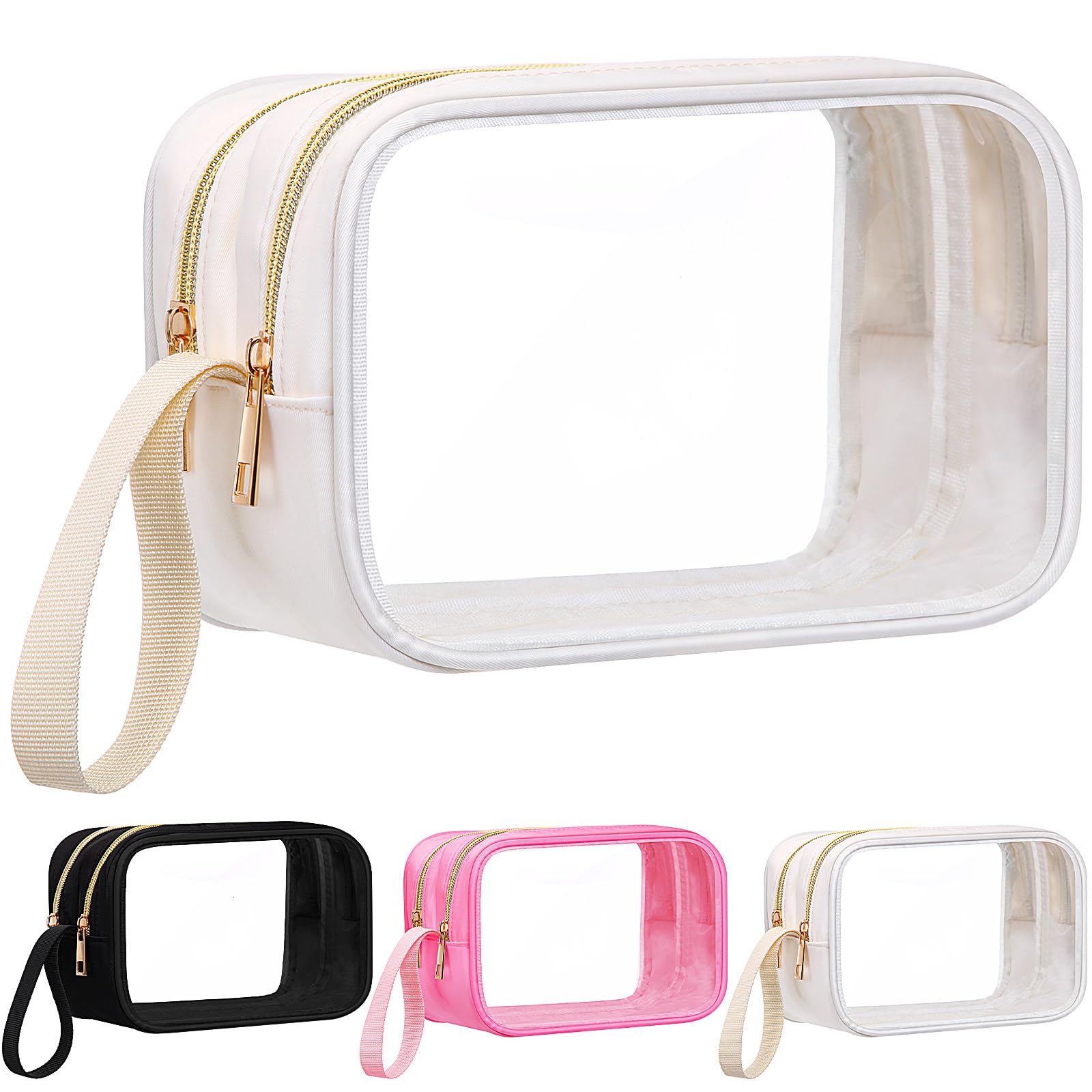 Weewooday Clear Makeup Bag Double Layer Sided Cosmetic Bag Waterproof Travel Toiletry Case with Zipper Portable Makeup Pouch with Handle(White)