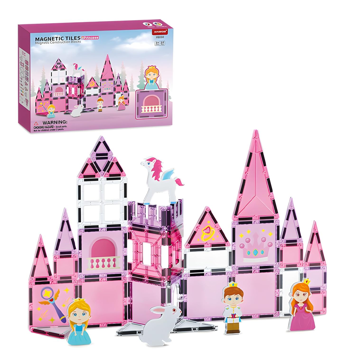 Princess Magnetic Tiles Building Blocks| Kids Learning & Educational Toy - 37Pcs (37, Pink)-image-22