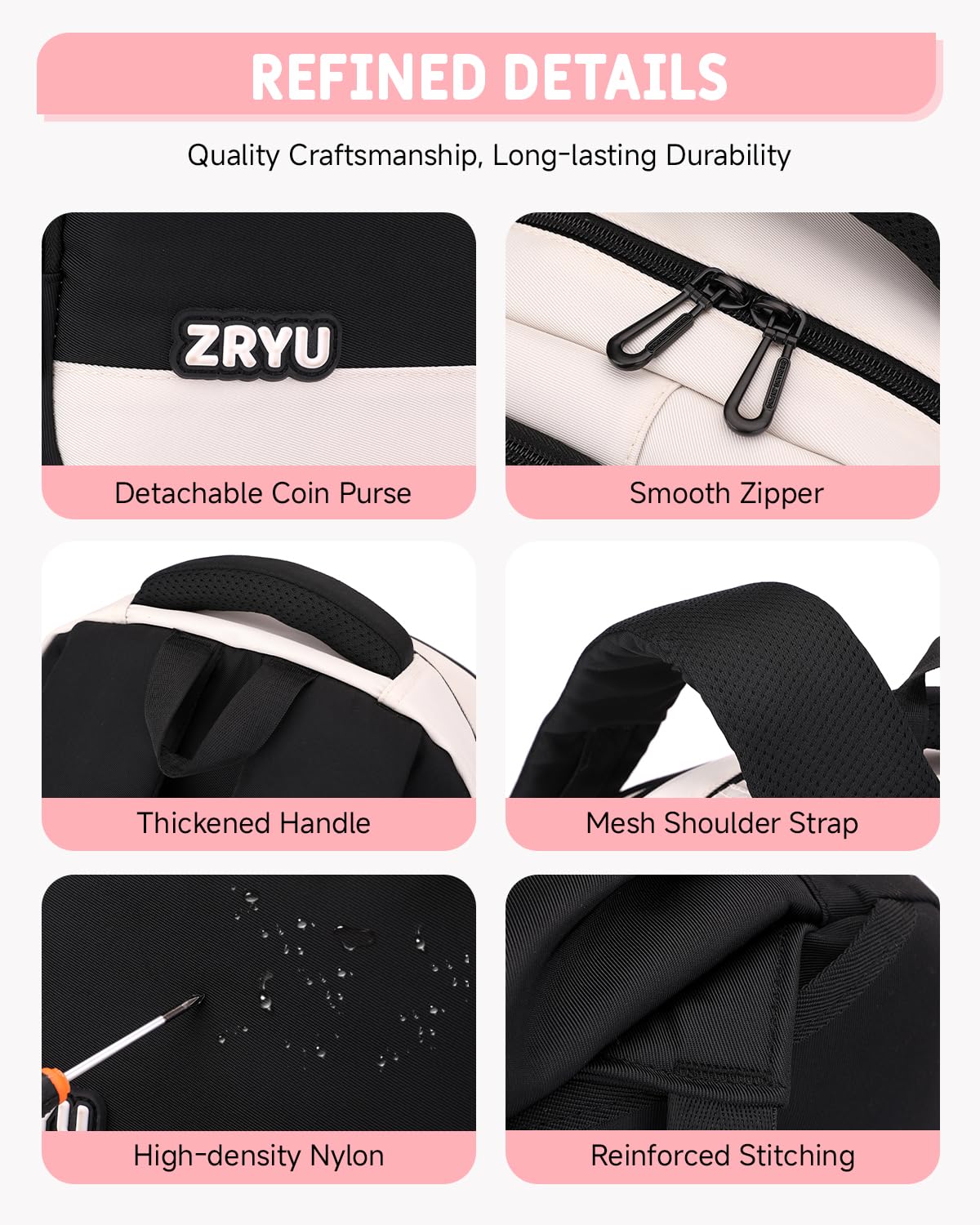 Tanou Zaino Trolley Scuola Elementare e Media per Ragazze Adolescenti 30 L | Staccabile Zaino Rotelle Bambina, Zaino Casual con Ruote in Nylon Impermeabile per la Scuola Viaggio, Nero