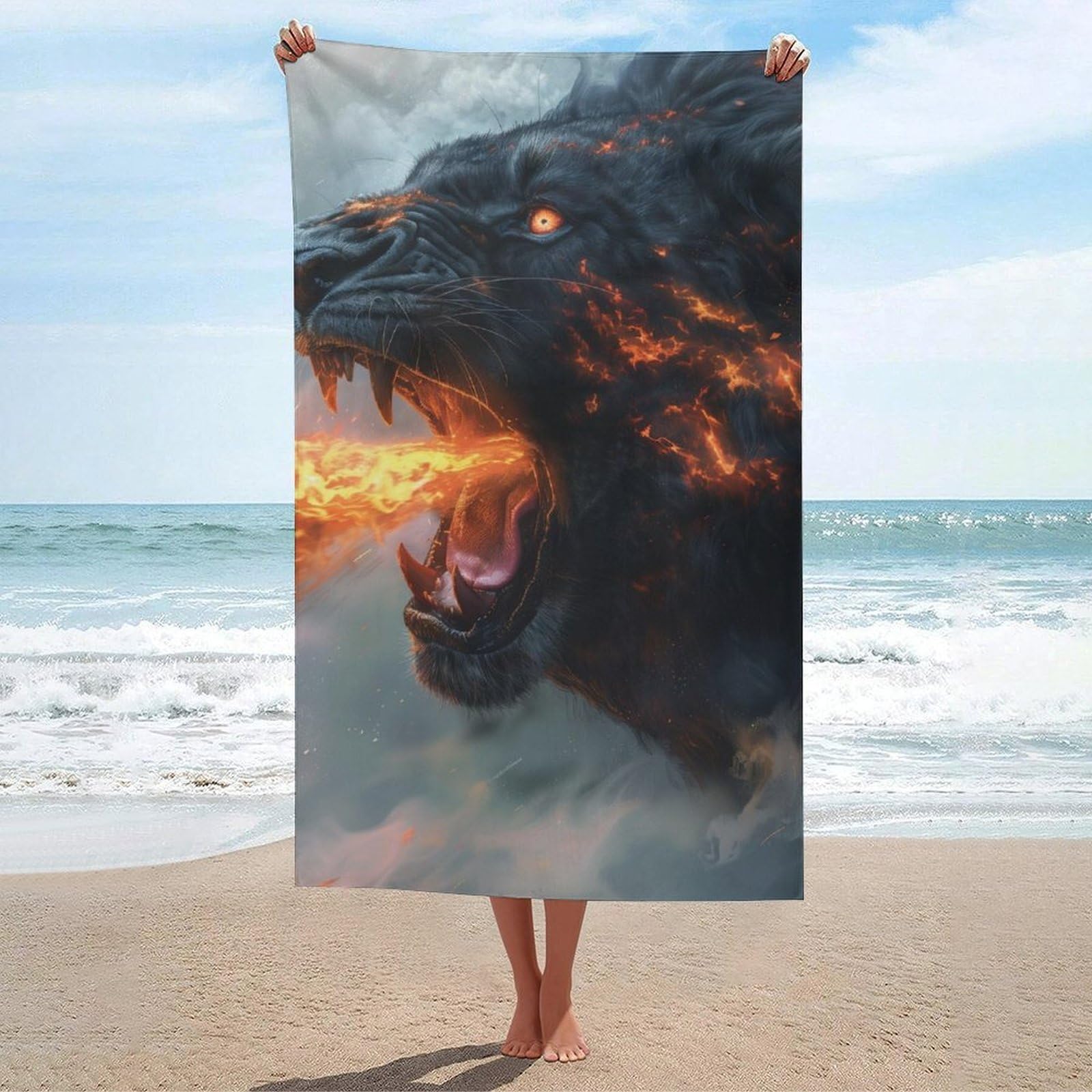 Serviettes de plage haut de gamme Flamingo Panther Roar au drapé fluide 130x80