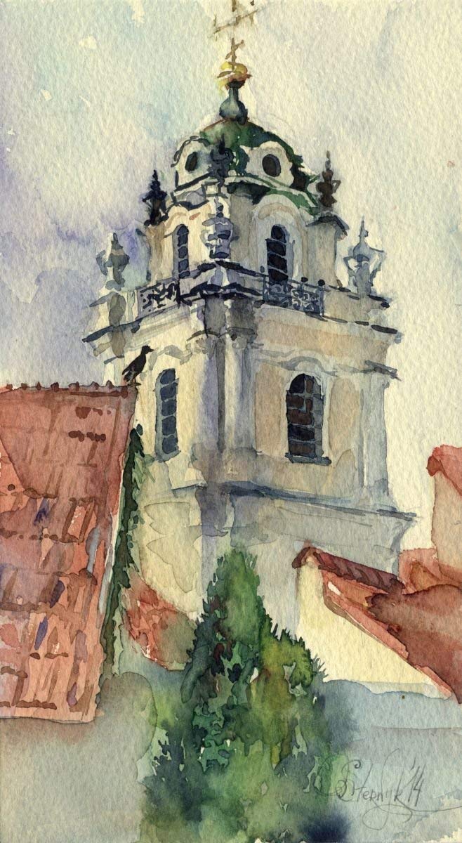 Art Print Vilnius old town - Lithuania watercolor painting - home decor for living room - lithuanian gift