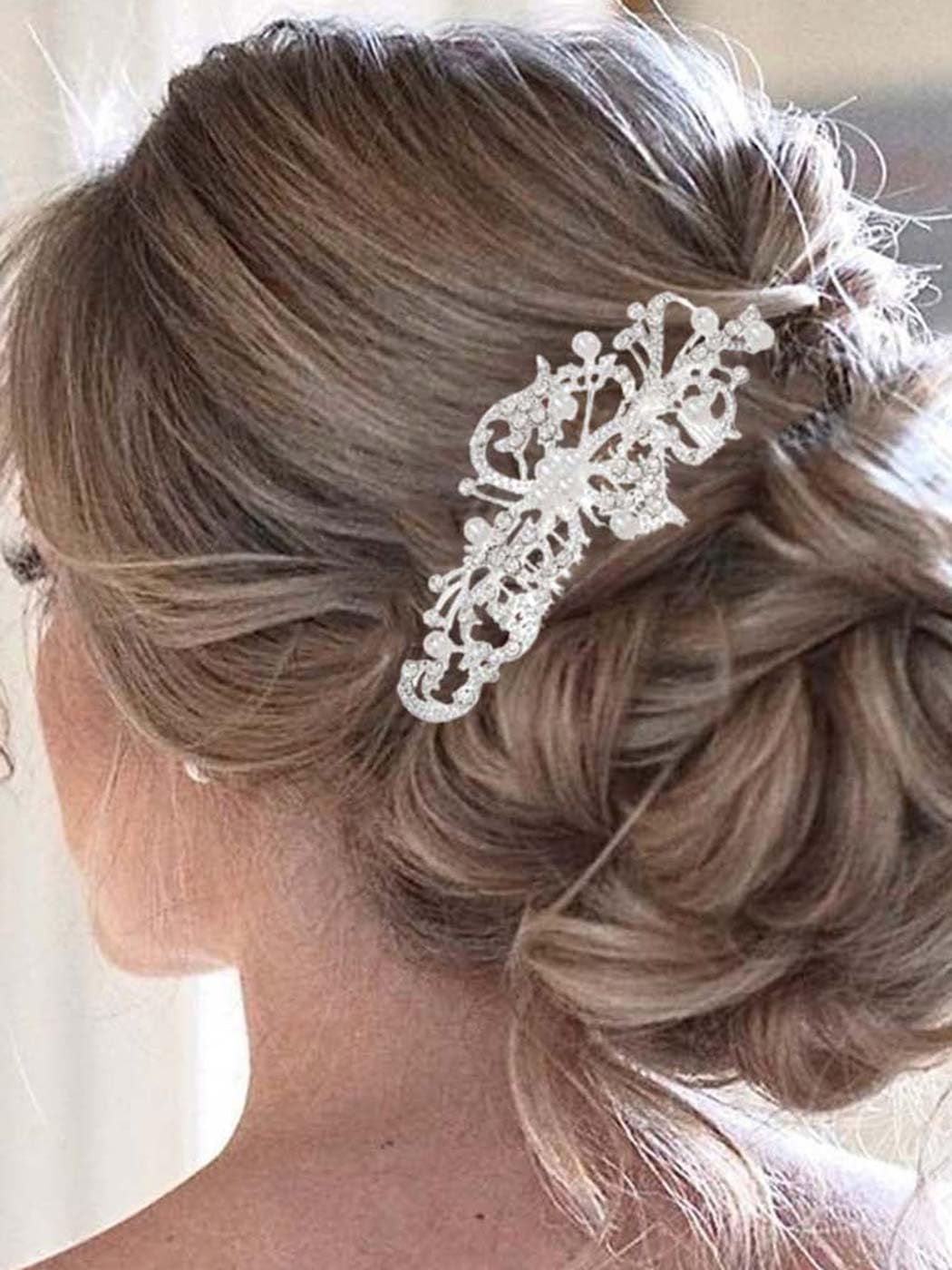 Latious Crystal Bride Wedding Hair Comb Silver Pearl Bridal Hair Clip Crystal Hair Piece Prom Hair Accessories for Women and Girls
