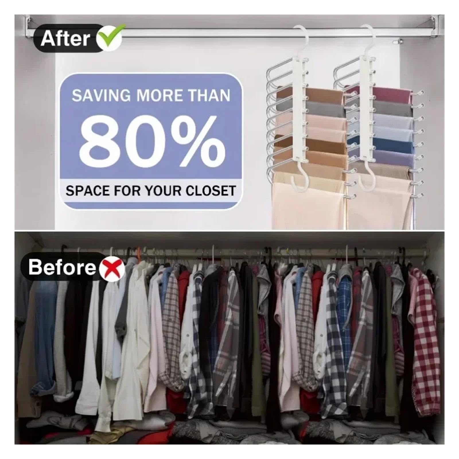 9-stufiger, Rutschfester Hosenbügel aus Edelstahl, platzsparend, mehrlagig, for die Organisation von Jeans, Leggings, Röcken im Schrank(White)