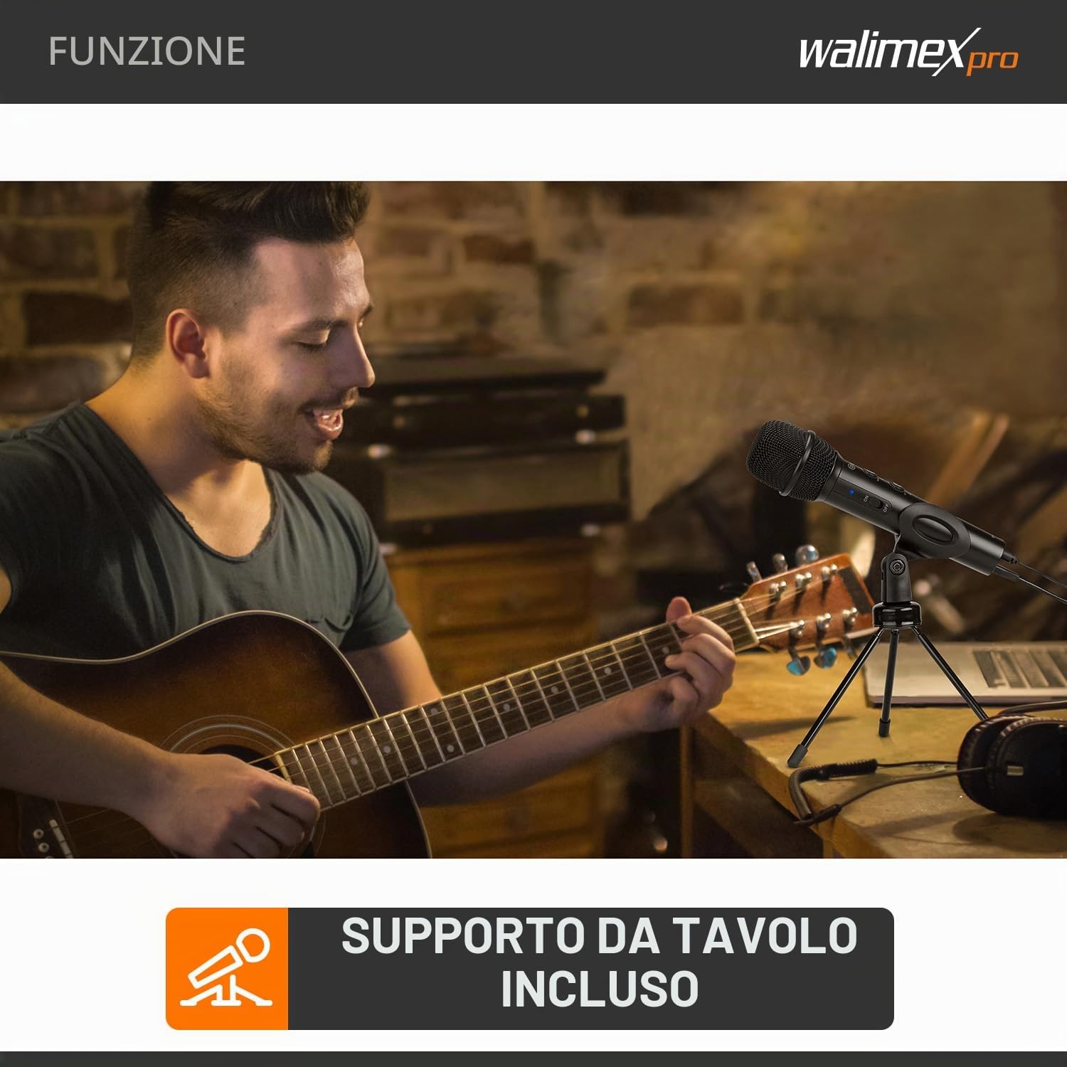 walimex pro Boya HM2 Microfono a Mano USB-C per Smartphone con Jack Cuffie e Supporto per Asta