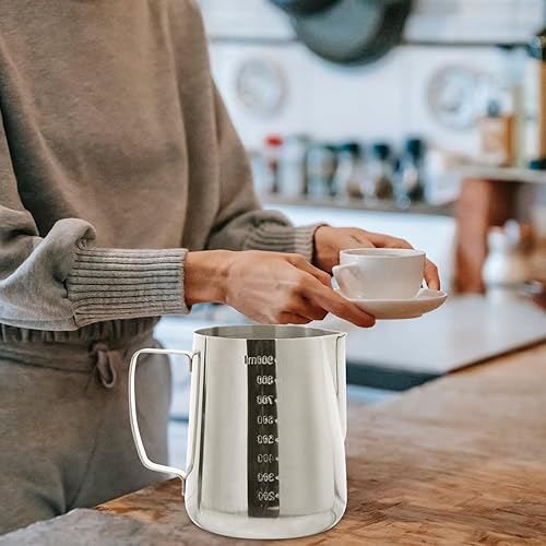 Miniatura 3 de Luxshiny 1 juego de taza de acero inoxidable para verter jarra, jarra de crema, jarra de espresso, taza de café con leche, crema de café, espumador