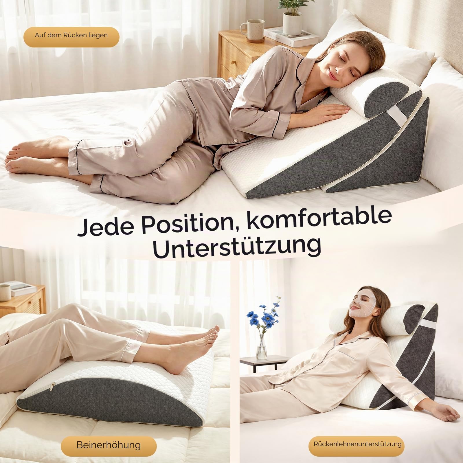 Eirolace 4PCS Orthopädische Bett Keilkissen Set, Verstellbar Memory-Schaum Faltendes Dreieckskissen für Rücken und Beine, Rückenkissen Bett mit Ebnehmbarem & Waschbarem Bezug zum Schlafen und Lesen Drogerie & Körperpflege