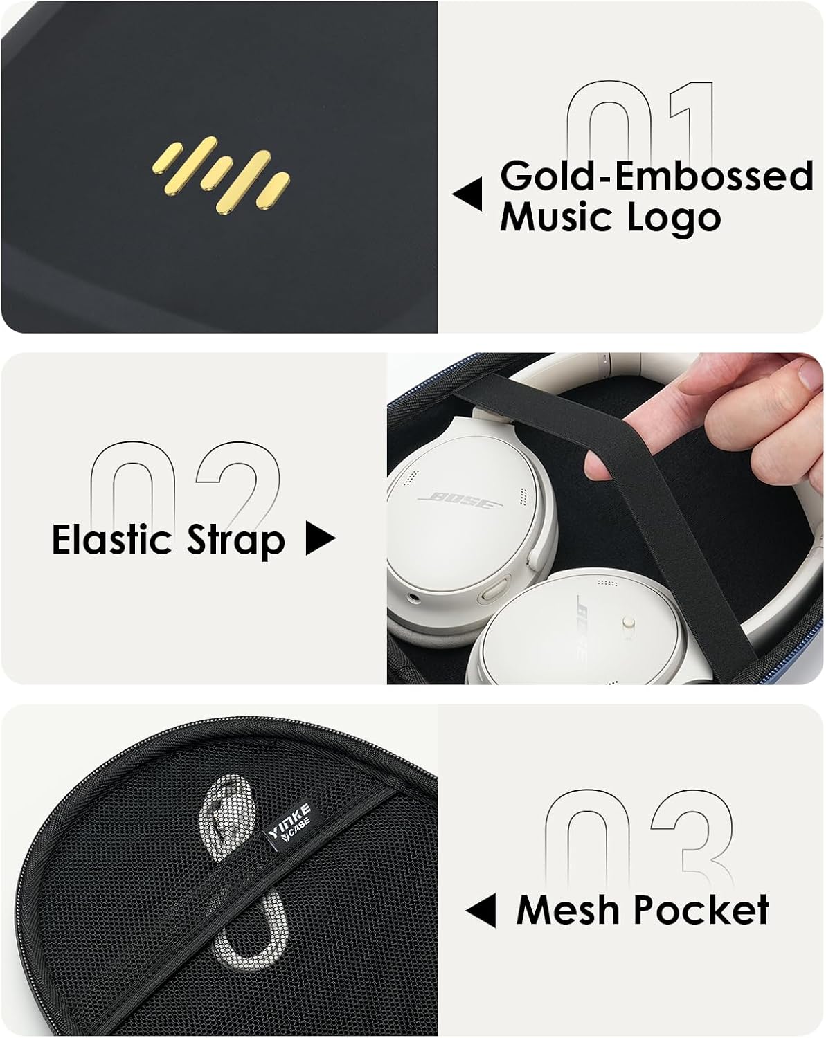 Headphone Hard Case Replacement for Bose QuietComfort/Sony WH-CH/JBL/Soundcore Anker Over-Ear Headphones, Super-Slim Upgrade PU Universal Portable Travel Organizer Bag (Black) - Image 4