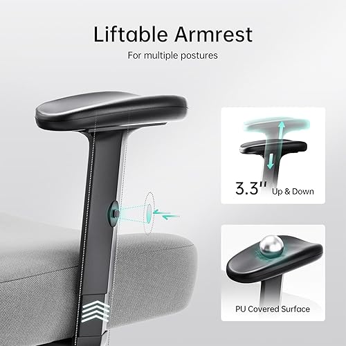 Miniatura 26 de Hbada P3 Silla de oficina ergonómica con soporte lumbar ajustable 2D, silla de oficina con reposacabezas y reposabrazos ajustables, función de