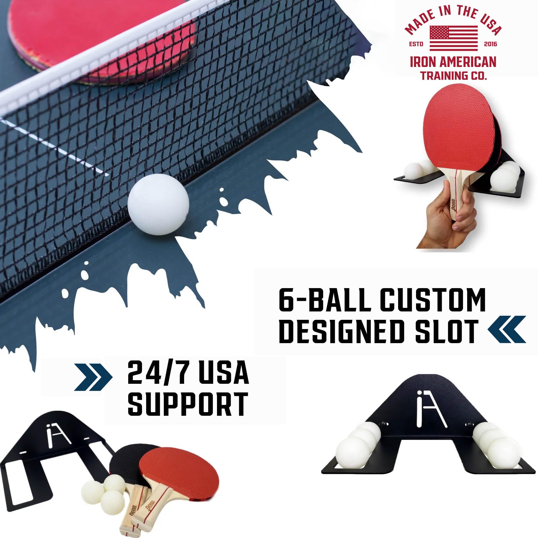 Elite - Estante de almacenamiento de ping pong y tenis de mesa, fabricado en Estados Unidos, ranura de 1.375 pulgadas para pelotas y ranura de 3.25 pulgadas para remos, soporte de pelota 3