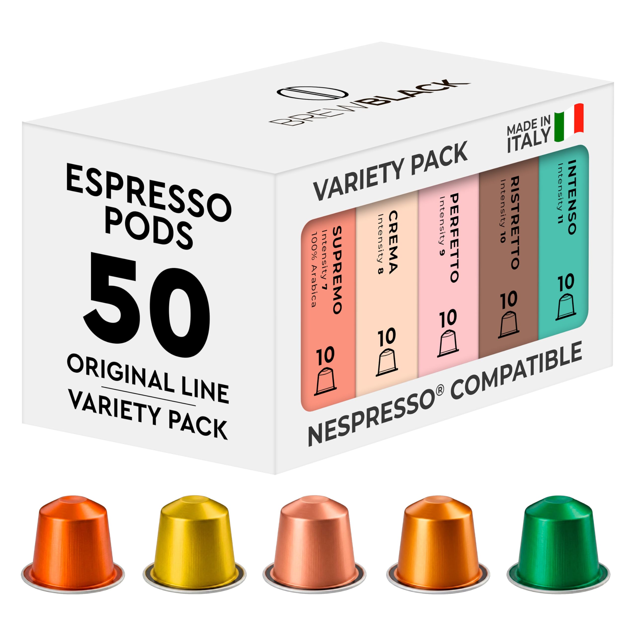 PODOfixとPODOSTRIPE スターターボックスセット BrewBlack Variety Pack 50 Pods Compatible with Nespresso Original