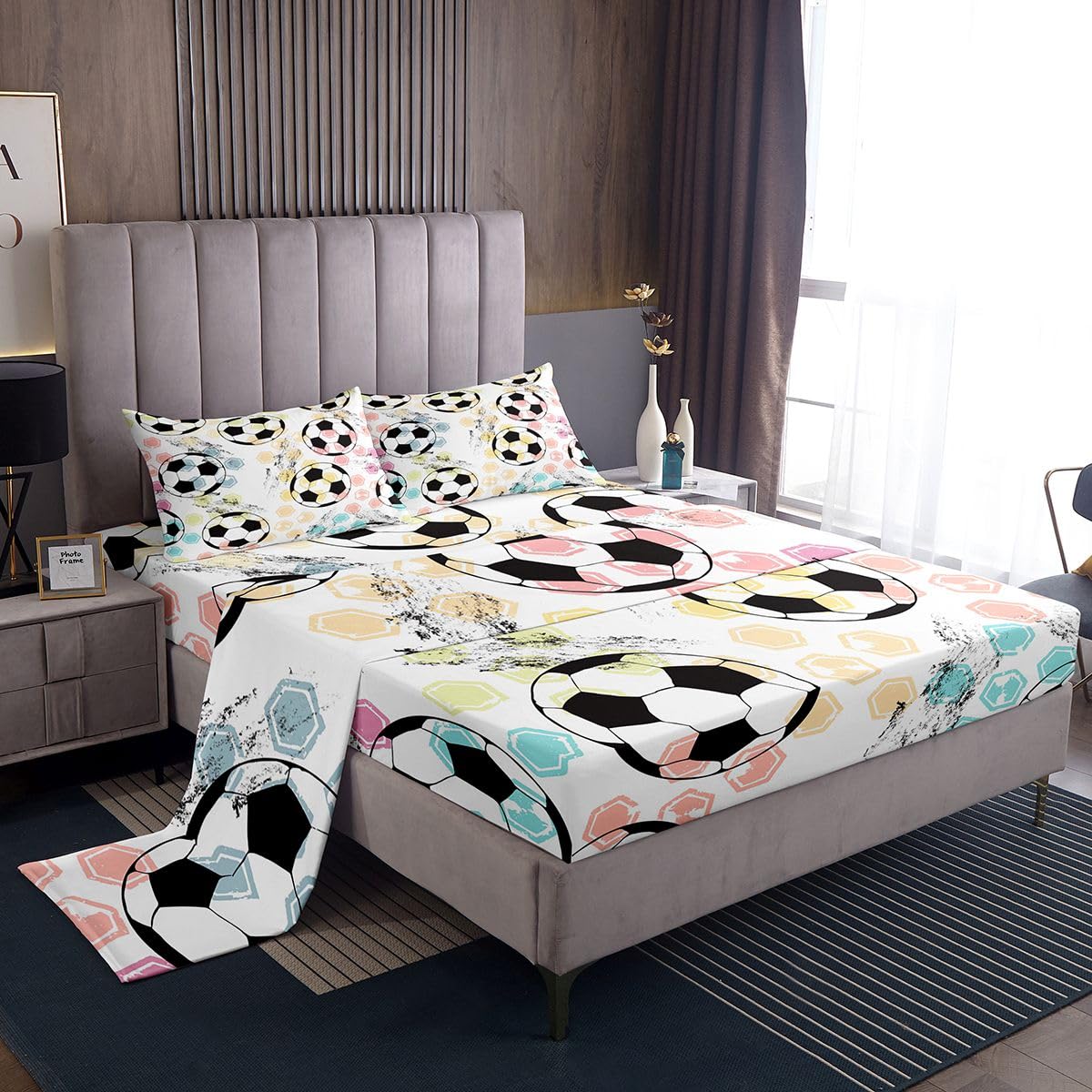 Queen Sheet Set Kids Football Bed Sheet Set For Boys Girls Bedroom Soft Microfiber Soccer Ball Sports Theme Decor Bed Sheets 3D America Football Games