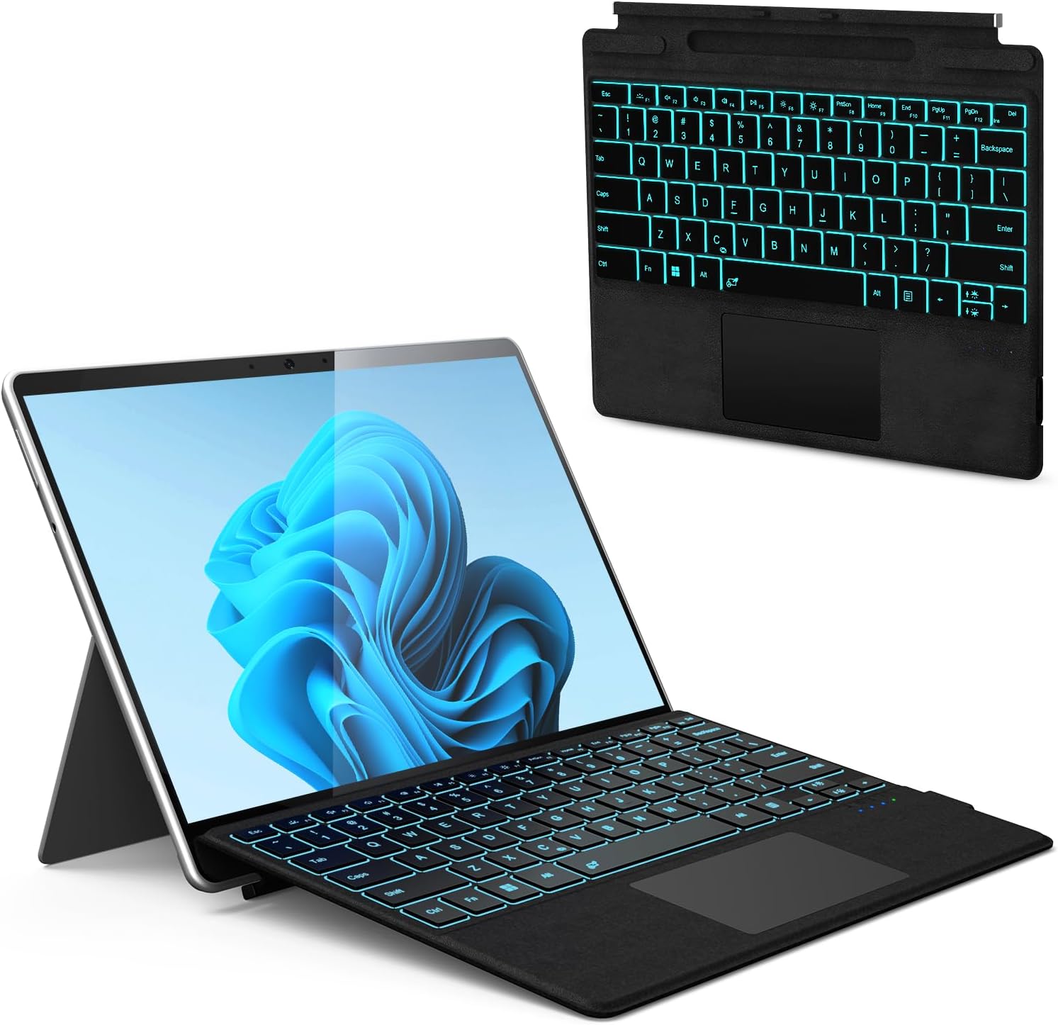 Surface Pro Keyboard, Wireless Type Cover for Microsoft Surface Pro 11/10/9/8/X 13 inch, Ultra-Slim Portable Magnetic Bluetooth Keyboard with 7 Color Backlit, Pen Holder, Trackpad, Auto Wake up/Sleep