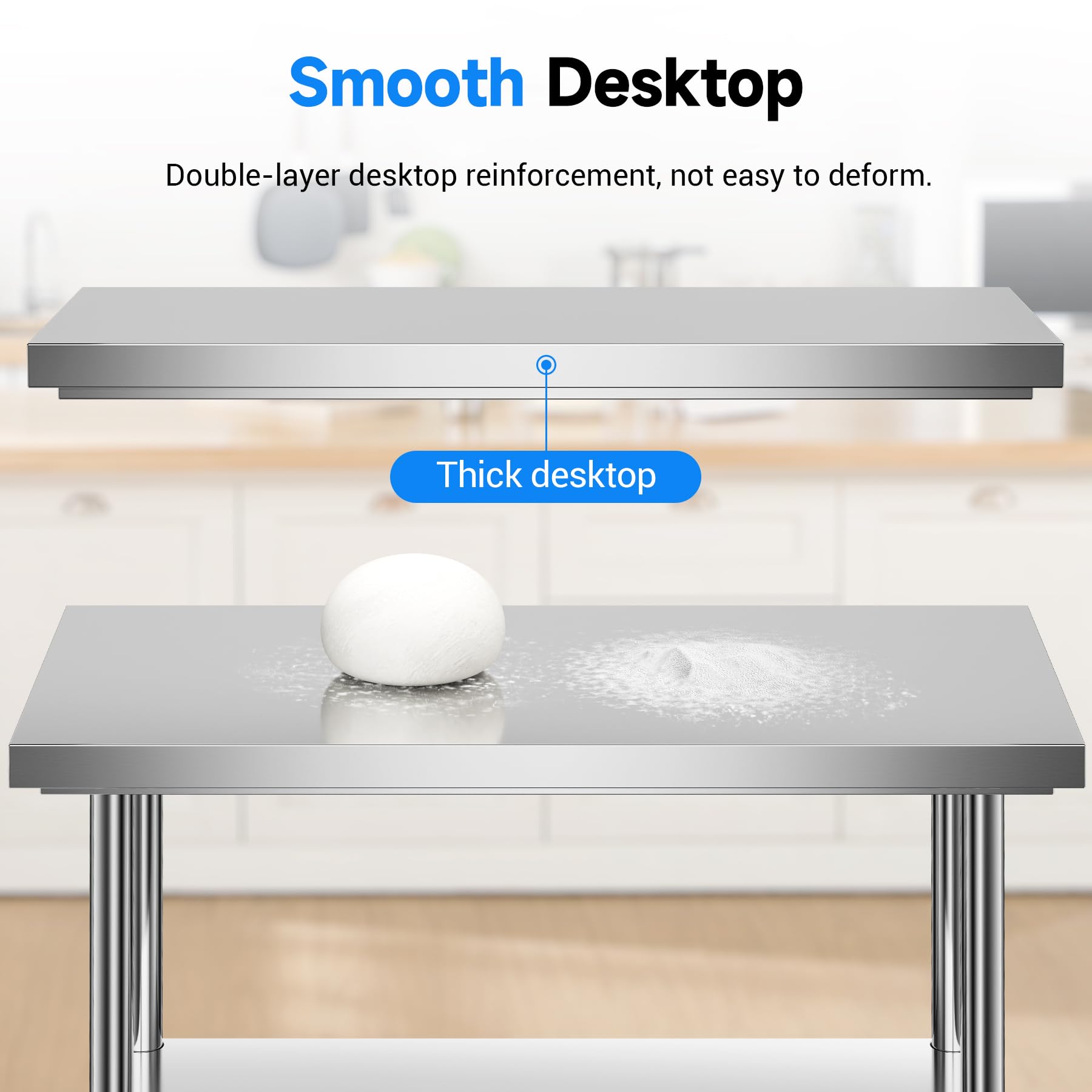 LEEVOT Tavolo da Cucina Professionale in Acciaio Inox, 2 Ripiani in Legno e Acciaio, per Cucine Professionali, Laboratori, Ristoranti e Bar, Capacità di Carico 150KG/100KG (120x60cm)