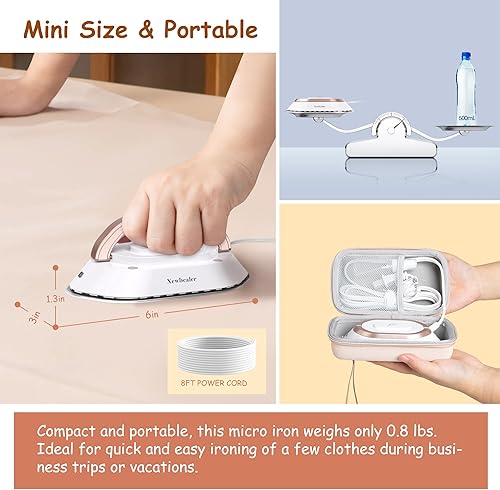 Miniatura 4 de Newbealer Plancha de viaje con voltaje global, mini plancha en seco de 100-240 V para ropa (sin vapor), máximo 300 W, calentamiento de 60 segundos,
