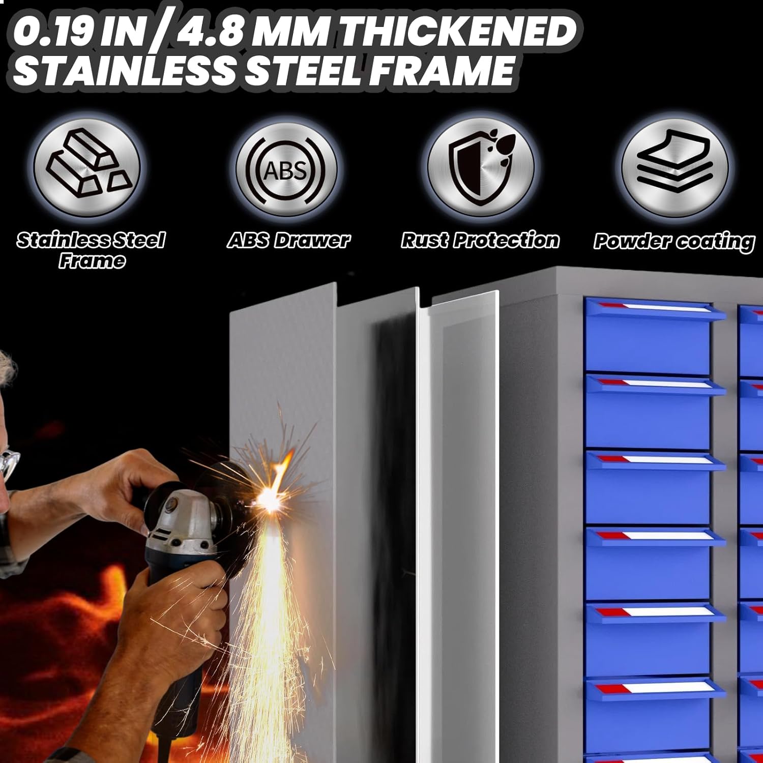 75 Drawers Nut and Bolt Organizer, Bolt and Nut Tool Storage Cabinet with Acrylic Adjustable Shelves & Label Stickers, Alloy Steel Parts Cabinet for Workshop Garage Organizer (36" H x 26" D x 9" W)